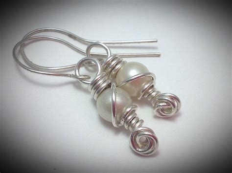 Sterling Silver Pearl Wire Wrapped Drop Earring Handcrafted