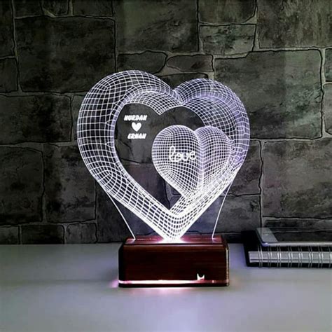 Perfect gift for lover, mother, best friends, couples and so . Laser Cut Two Hearts 3d Optical Illusion Lamp Led Night ...