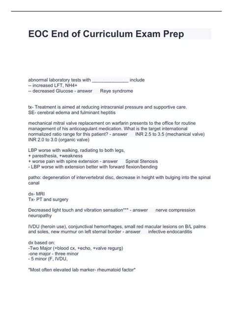 EOC End of Curriculum Exam Prep Questions and Answers 2024 - PAEA