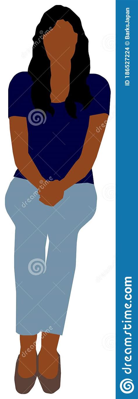 Sitting Female Person Flat Vector Illustration Black People Stock
