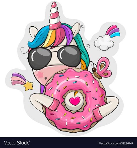 Cartoon unicorn with donut on a white background Vector Image