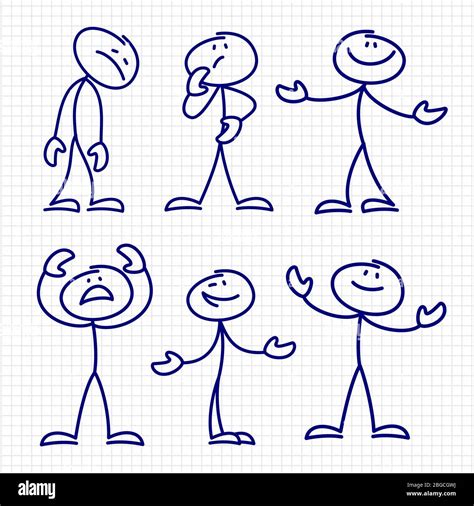 Simple Hand Drawn Stick Figures Set Vector Figure Stick Drawing Sketch Character Illustration