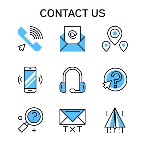 Flat Line Icons With Blue Color For Contact Company Contact Team And