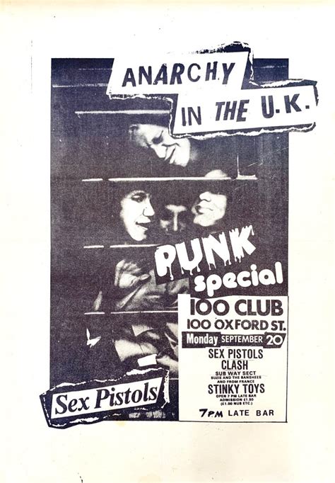 sex pistols clash siouxie etc 1976 “punk special” 100 club punk concert poster