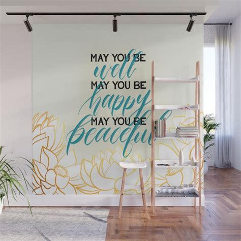 May You Be Meditation Loving Kindness Mantra With Lotus Blooms Wall