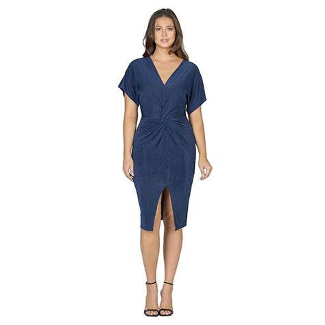 Womens 24seven Comfort Apparel Short Sleeve V Neck Twist Front Split Hem Dress