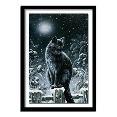 5d Diy Diamond Embroidery Night Forest Moon Black Cat Diamond Painting