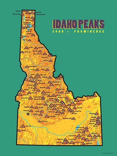 Idaho 2000 Prominence Peaks Map 18x24 Poster Map Poster Modern Map Map