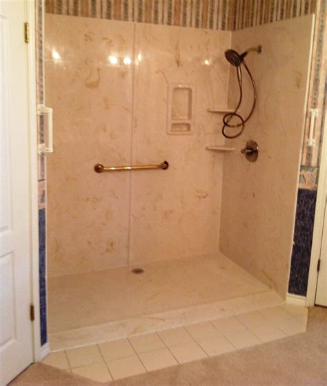Large walk in shower features honed gray marble subway wall tiles and stacked marble tiled shower niches. Marble Masters LLP | "Shower With Us" | Shower wheelchair ...