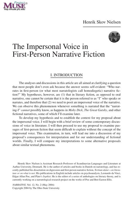 Which Best Describes First Person Narration