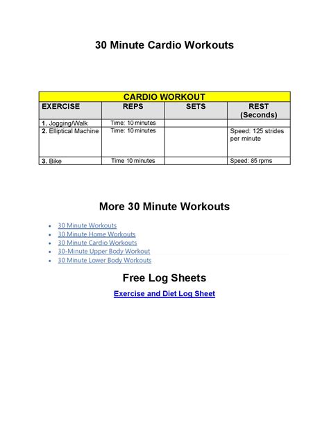 30 Minute Cardio Workouts Free Routines