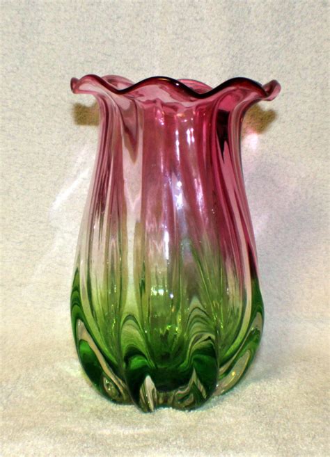 Teleflora Watermelon Cranberry Pink And Green Swirl Blown Etsy Canada