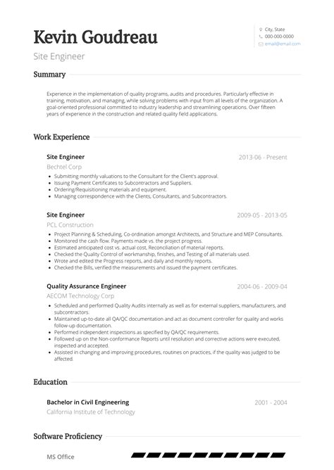 It is the standard representation of credentials within academia. Site Engineer - Resume Samples and Templates | VisualCV