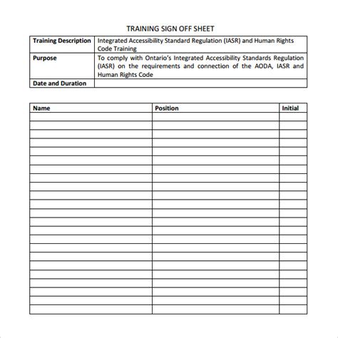 Printable Training Sign Off Sheet Template Forms F Vrogue Co