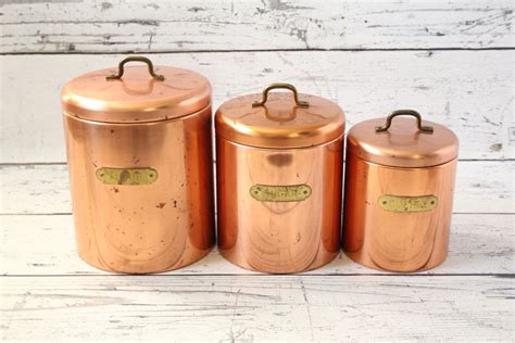 Vintage Ransburg Copper Canister Set Of 3 Flour Sugar Coffee Etsy