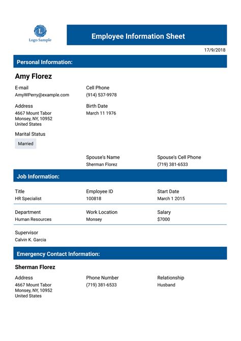 Professional Employee Record Template Pdf Templates Jotform