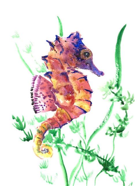 Seahorse Original Watercolor Painting 12 X 9 In By Originalonly