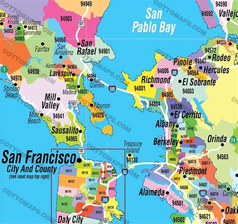 Bay Area Zip Code Map Zip Codes Colorized Otto Maps