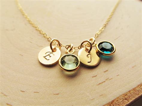 Mothers Birthstone Necklace Kt Gold Filled With Initial Etsy