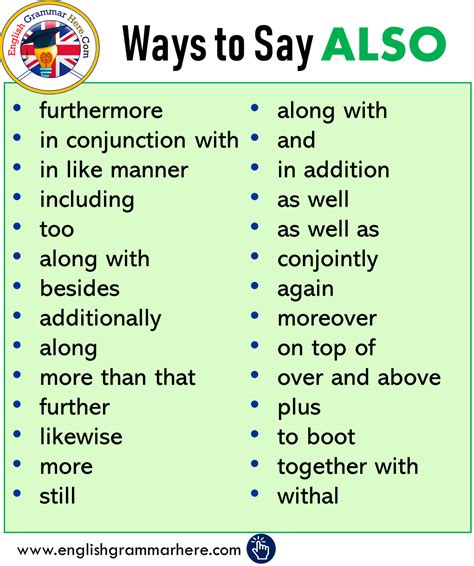Ways To Say Also Synonym Words With Also English Grammar Here Essay
