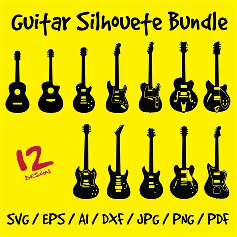 Guitar Svg Bundle Electric Guitar Silhouette Svg Acoustic Etsy Canada