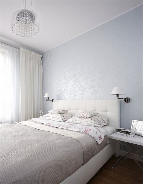 The white and light gray bedding in this room by catherine kwong also softens up the dark wood side table and moodier wallpaper. White bedroom | Interior Design Ideas.