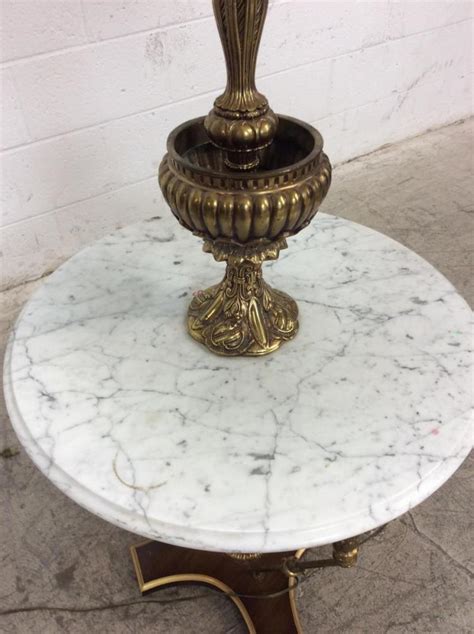 Sold Price Vintage Marble And Brass Floor Lamp W Side Table Invalid
