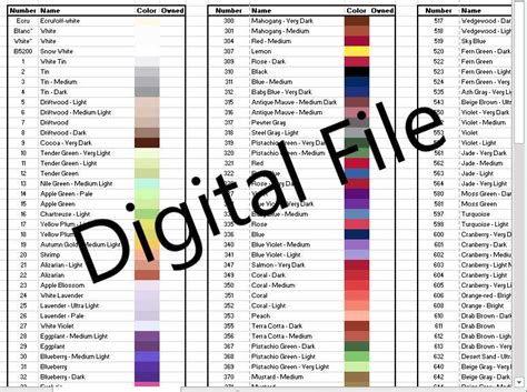 Dmc Complete Color Chart For Cross Stitch Thread Printable Etsy My