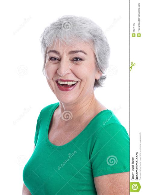 Haven't we been lectured for decades that women do not need a man to be complete? Portrait Of Happy Woman With Gray Hair Isolated On White ...