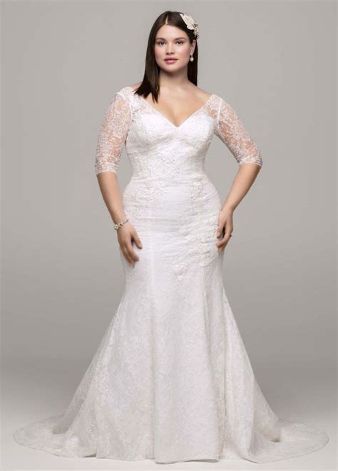 Davids Bridal 34 Sleeve All Over Lace Trumpet Wedding