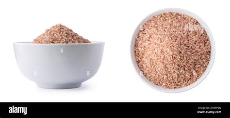 Set Of Whole Grain Brown Rice In A Bowl Isolated In White Background