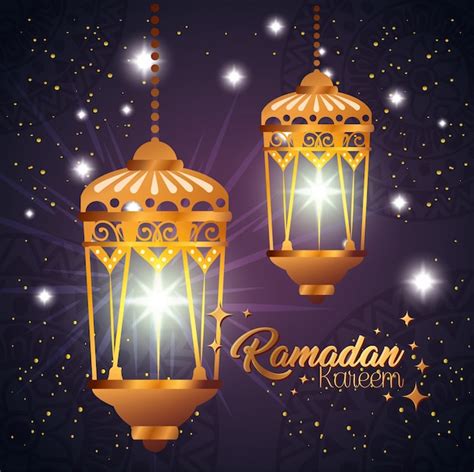 Premium Vector Ramadan Kareem With Lanterns Hanging