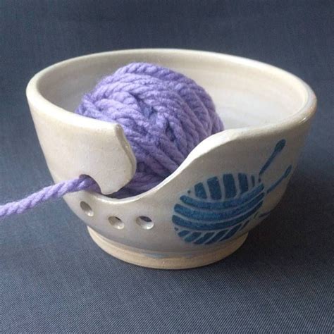 Ceramic Knitting Yarn Bowl Blue Yarn Ball Or Crocheting Etsy