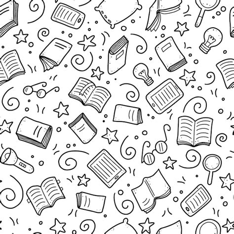 Premium Vector Hand Drawn Seamless Pattern Of Book Doodle Elements