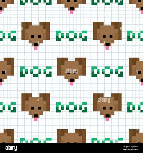 Cute Cartoon 8bit Dog With Text Seamless Vector Pattern Kawaii Pixel