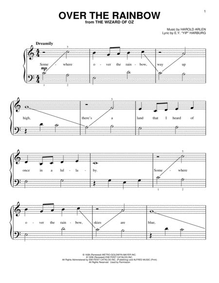 Over The Rainbow By Ey Yip Harburg Easy Piano Digital Sheet