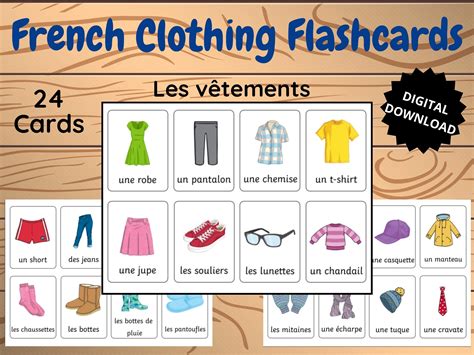 French Clothing Printable Flashcards Basic French Vocabulary Etsy Canada