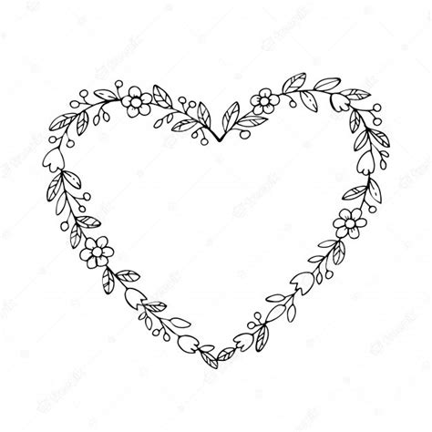 Premium Vector Hand Drawn Wreath In A Heart Shape With Flowers