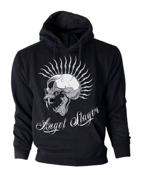 Angel Slayer Mohican Hoodie Black And White T Shirt Logo With Fangs And