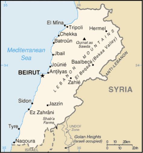Lebanon Map Terrain Area And Outline Maps Of Lebanon