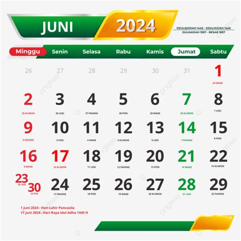 Kalender Juni 2024 Lengkap Dengan Tanggal Merah Dan Hari Libur Nasional