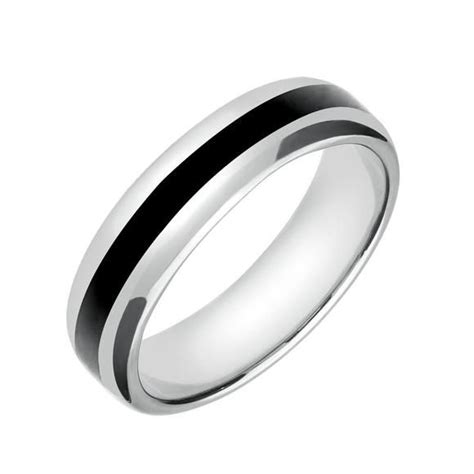 Sterling Silver Whitby Jet 2mm Stone Inlaid Wedding Band Ring R624 C