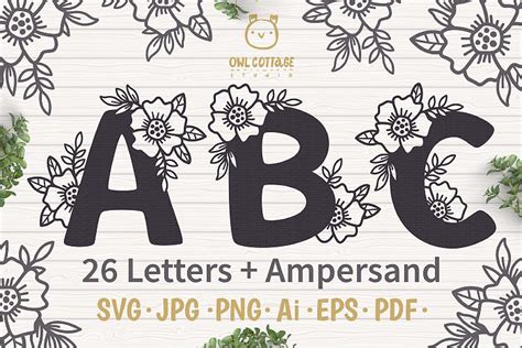 Floral Alphabet Svg Floral Monogram Letters Bundle Wedding