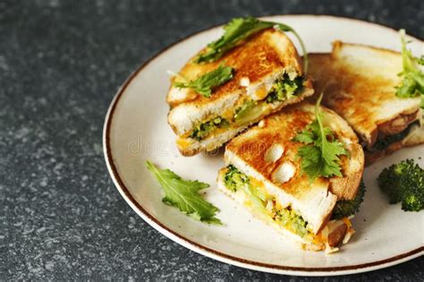 Broccoli And Cheddar Cheese Sandwiches Stock Image Image Of Grilled