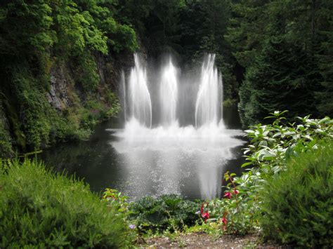 Fountains In Butchart Garden Landscape In Victoria British Columbia