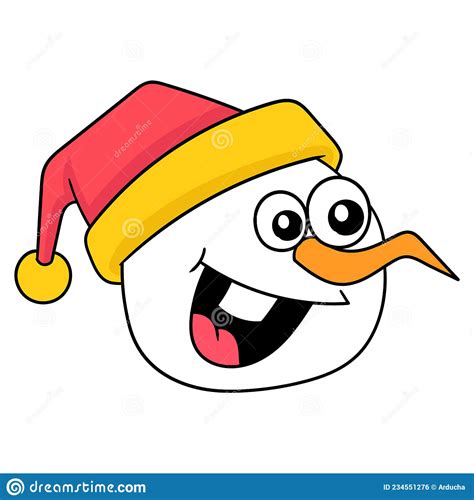 Snowman Head Happy Christmas Doodle Icon Drawing Stock Vector