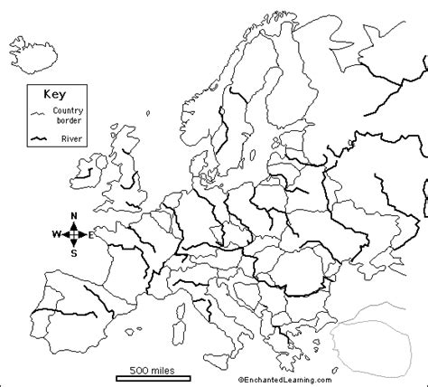 Blank Europe Map With Rivers And Mountains