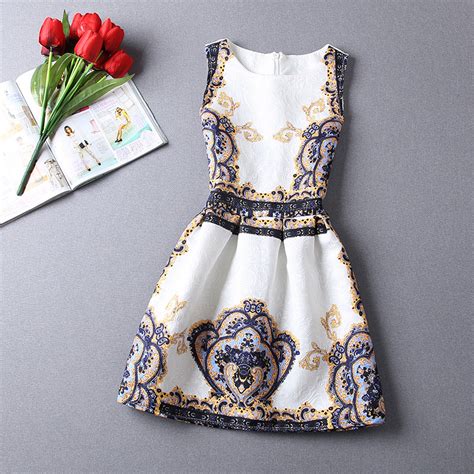 A New Jacquard Retro Digital Printing Thin Render Sleeveless Vest Dress