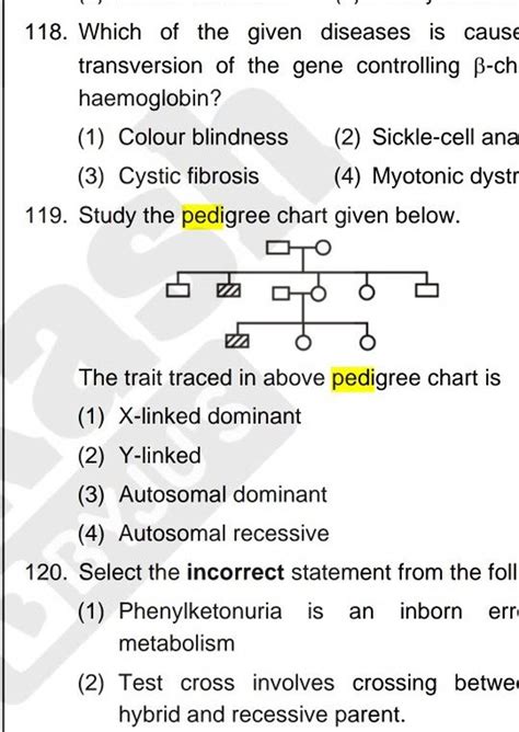 Study The Pedigree Chart Given Showing The Inheritance Pattern Of