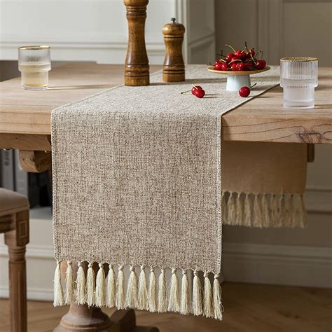 Zeemart Beige Table Runners 108 Inches Long Burlap Linen Style Rustic